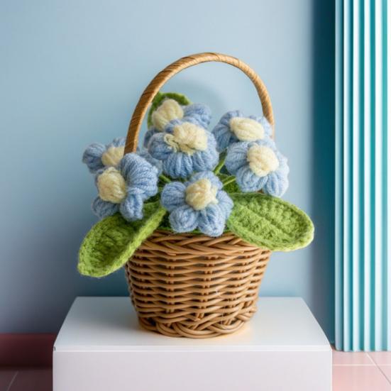 Вязаная крючком декорация в горшке, ручная работа, вязаный цветочный орнамент, готовый цветок ручной вязки
