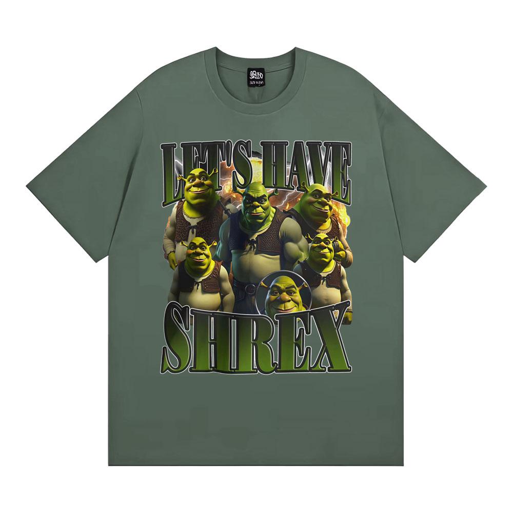 Смешная футболка с графическим мемом Shrek 'Давайте устроим Шрекса' Унисекс Женская Мода Винтажные Футболки с Коротким Рукавом Хлопок Свободная Оверсайз Футболка