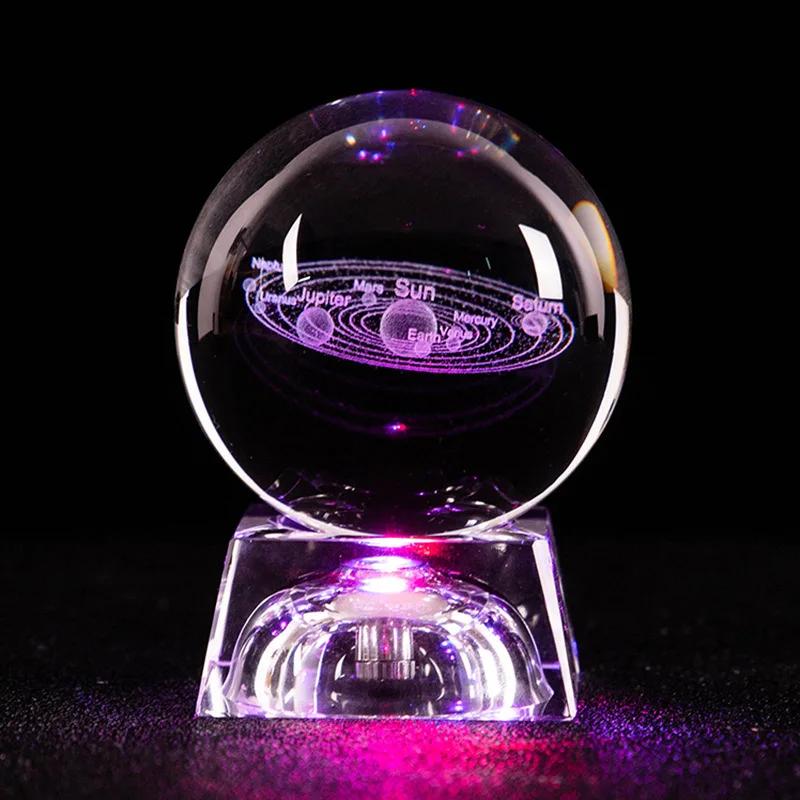 6CM Colored Light Crystal Ball 3D Miniature Planets Model Sphere Glass Globe Ornament Home Decor Gift
