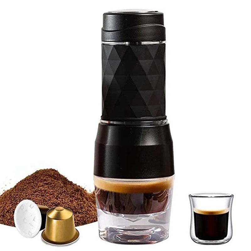 Cafelffe 3 в 1 Портативная кофемашина Горячая/Холодная вода Ручная эспрессо-машина Для капсул и молотого кофе Ручной пресс Заварник для походов Путешествий