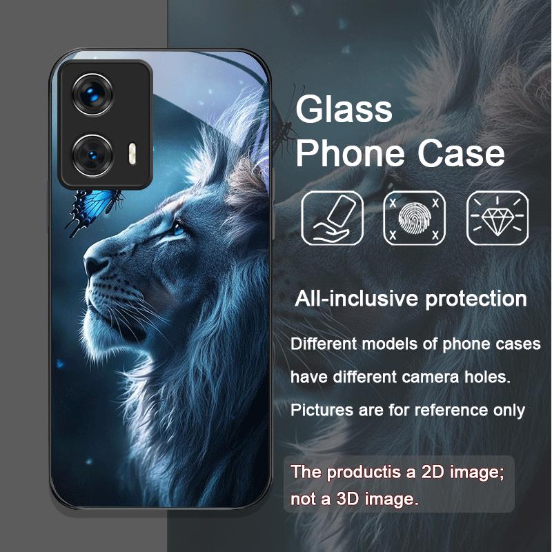 Роскошный чехол из закаленного стекла с рисунком льва для Motorola Moto Edge 50 Fusion 40 Neo 30 Pro G85 G84 G75 G55 G54 Задние крышки