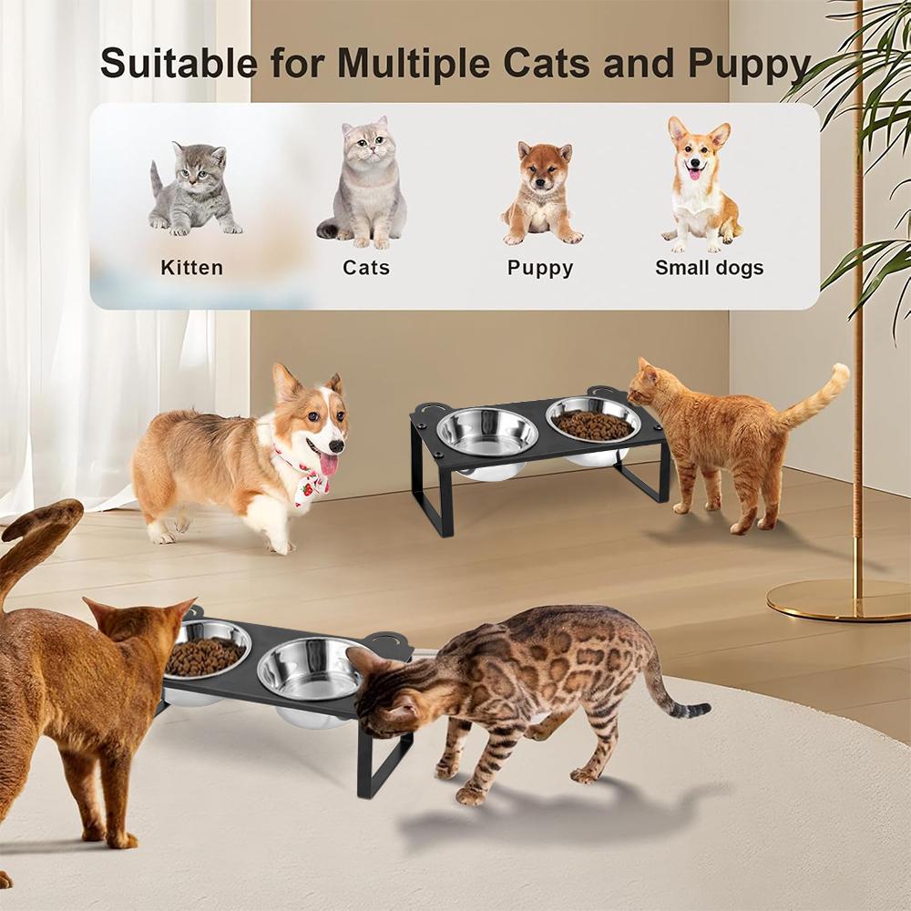 Приподнятые миски для кошачьего корма и воды 2 миски из нержавеющей стали с металлической подставкой Наклонные под углом 15° Приподнятые миски для кормления и воды для кошек Домашний питомец Щенок