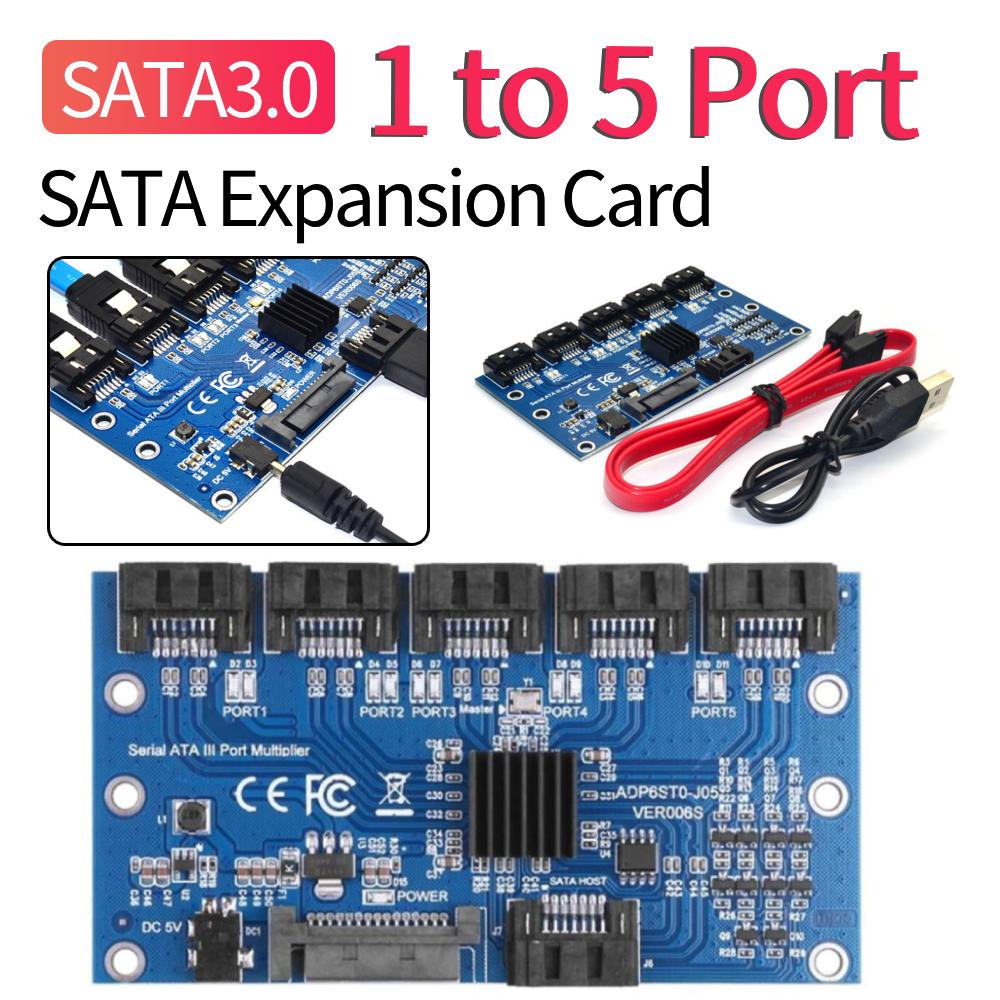 1 to 5 Port SATA Riser Expansion Card SATA3.0 Motherboard 6Gbps Multiplier JMB575 SATA Port Riser Card Adapter PC Accessories