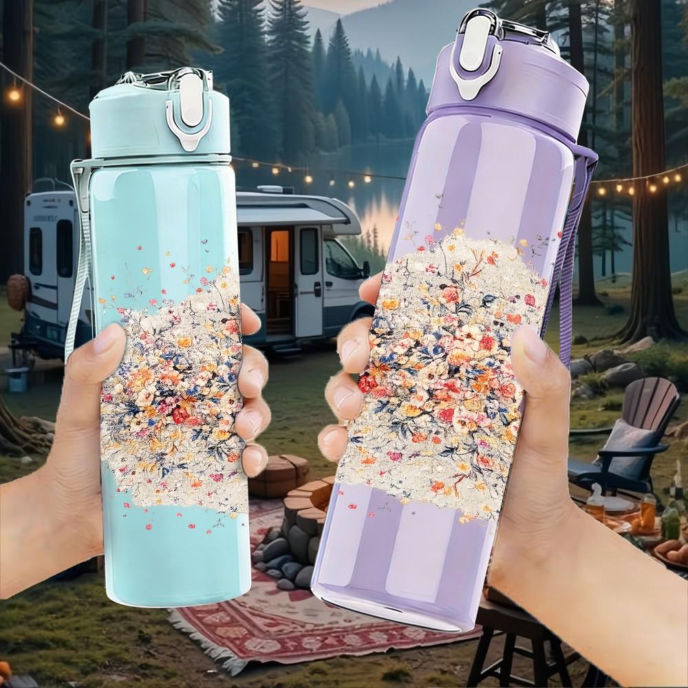 1PC Soft Confetti Dot Splash Texture Print 750ml Color Plastic Sports Water Bottle Leakproof Flip Straw Lid Suitable for Sports Office Home Use