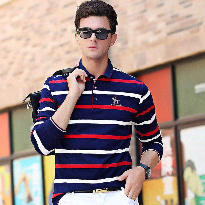 Male Polo Shirt Tops Spring Autumn Men Casual Men 'S Long Sleeve Polo Shirts Men Stripe Polos Shirt