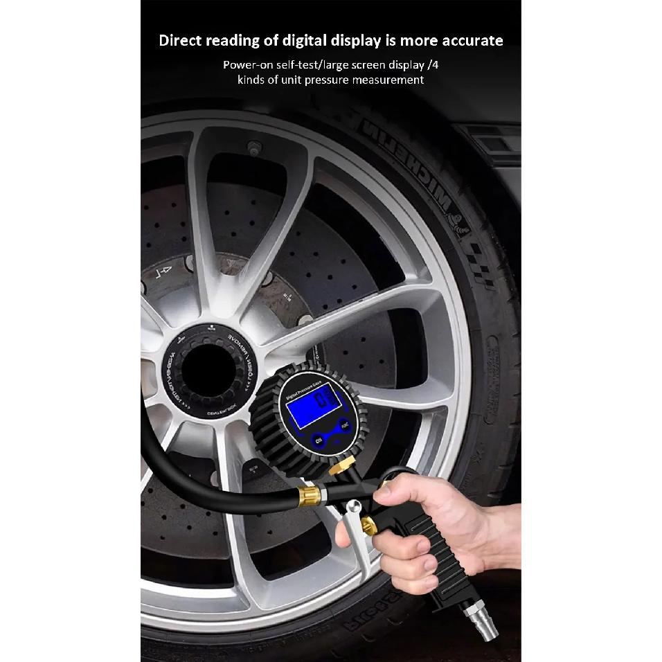 Tire Pressure Gauge 220psi Air Pressure Gauge Car Tire Pressure Monitor Tyre Inflator with Flexible Hose ForCar Truck Motorcycle