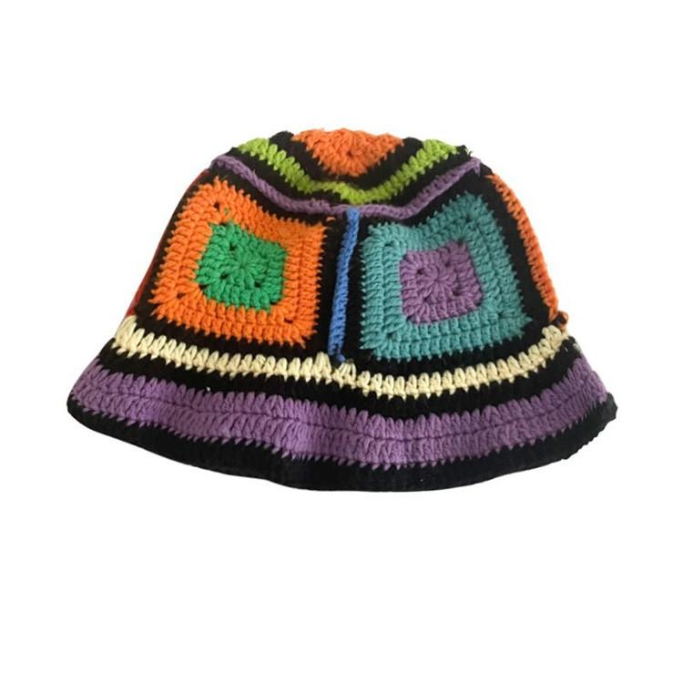 New Crochet Korean Handmade Bucket Hat Women Weaving Knitted Hat Y2k Fashion Flowers Autumn Winter Beanies Basin Cap