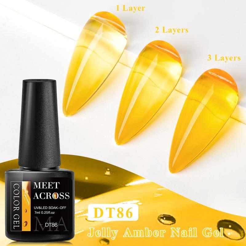 MEET ACROSS 1 Bottle 7ml Jelly Amber Gel Polish Translucent Jelly Nail Gel Manicure UV LED Semi Permanent Soak Off Nail Polish