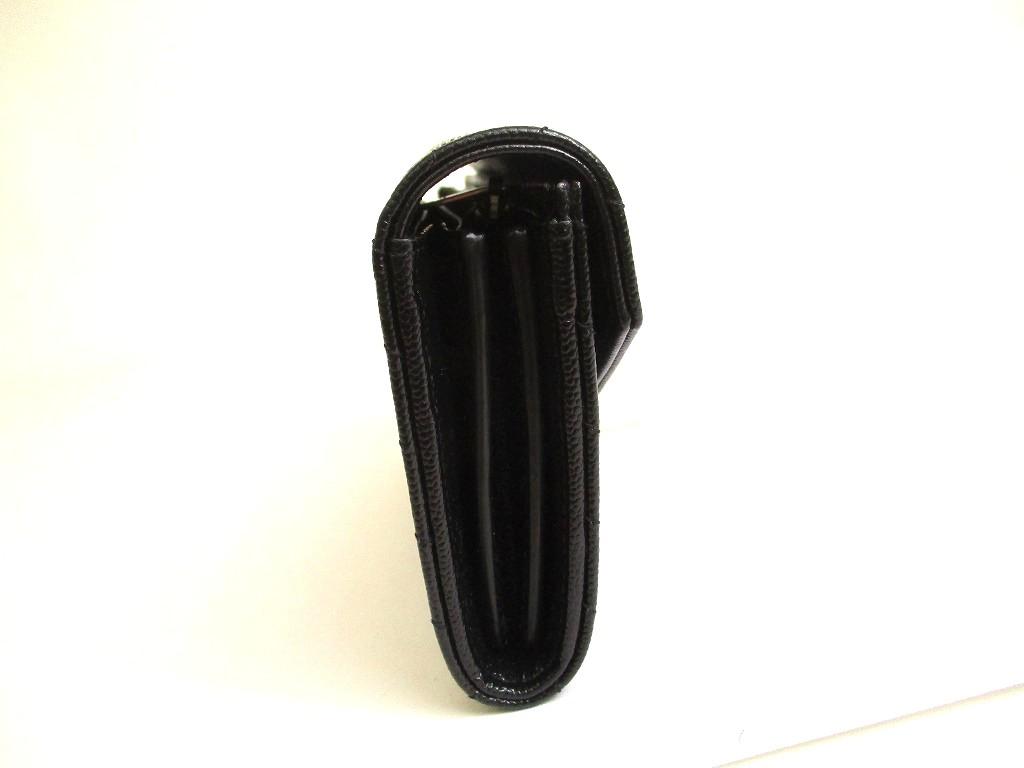 Оригинальный кошелек Saint Laurent YSL серебристый мотив YSL черная кожа длинный кошелек с клапаном #a875 Восстановленный