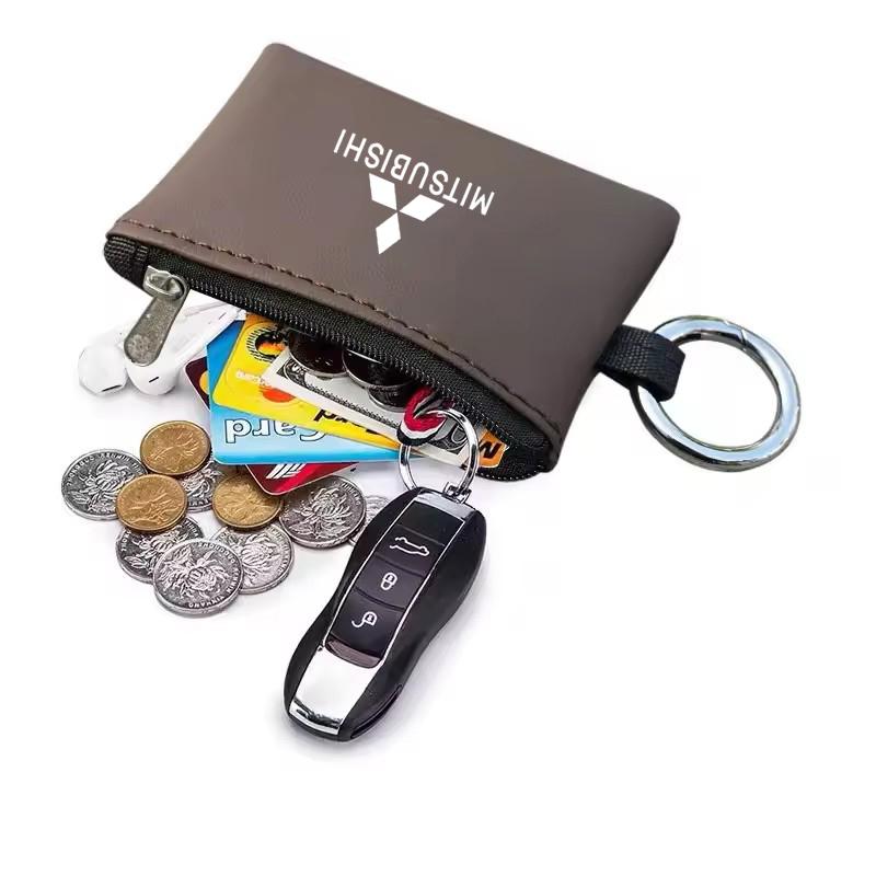 Car Leather Key Wallet Card Bag Emblem keychain Pouch For Mitsubishi Eclipse Lancer Space Delica Triton Ralliart Ex Star Jinxuan