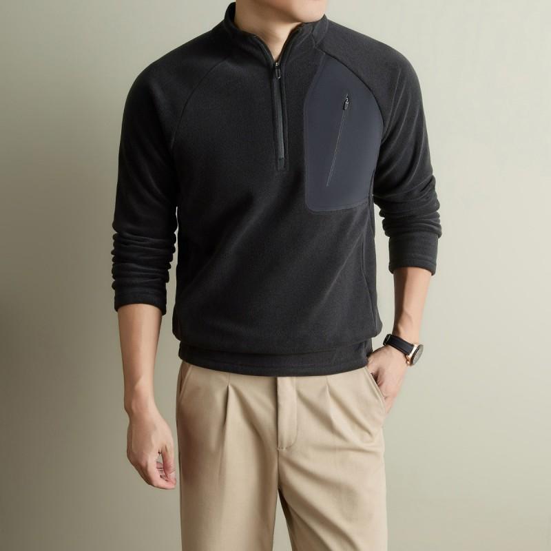 Mens Half-Zip Fleece Sweatshirt Stand Collar Casual Warm Outerwear Young Adults