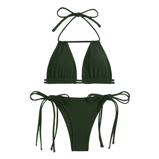 2 шт./компл., женский сексуальный комплект бикини, бюстгальтер без рукавов с лямкой на шее, высокая талия, трусы для плавания на шнуровке, комплект, одноцветная пляжная одежда с разделенным дизайном