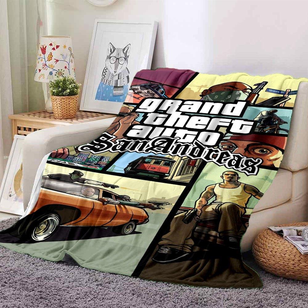 1 шт. Мягкое фланелевое одеяло Grand Theft Auto с дизайнерским принтом. Уютное одеяло для всех сезонов, идеально подходит для дивана, кровати, офиса
