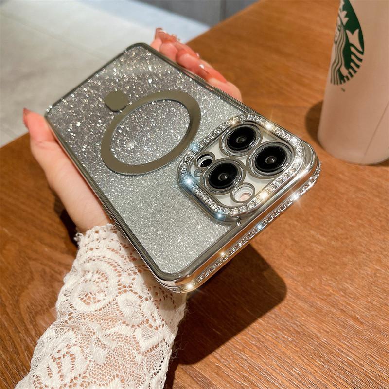 Luxury Fashion Electroplating Gradual Glitter Diamond Magnetic Phone Case For iPhone 15 14 13 12 11 Pro Max Shockproof Cover For iPhone 14 13 12 11