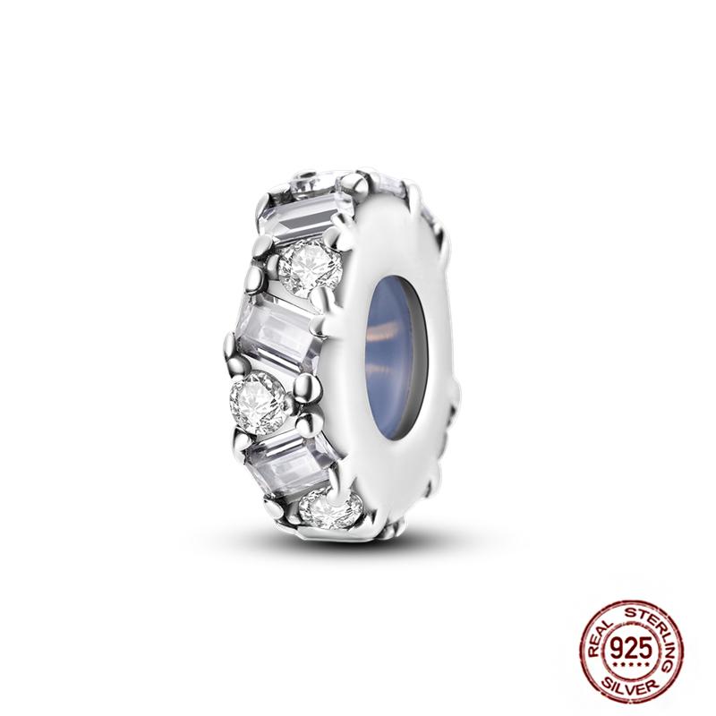 Round 925 Copper Clasp Pave Clip Charms Blue Star Moon Butterfly Slide Safety Chains Spacer Beads Fits Original Bracelet Zircon