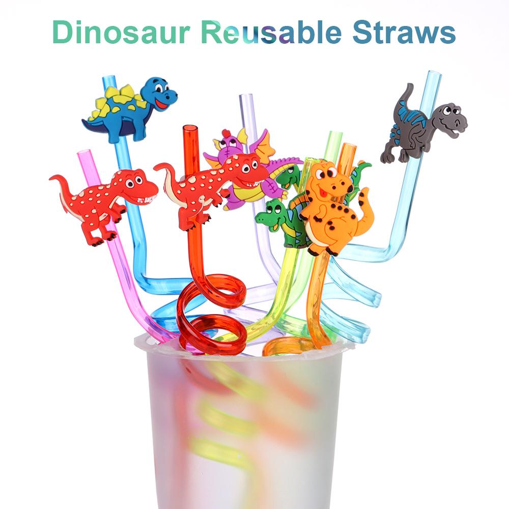 Drinking Decor Party Supplies Cartoon Pattern Dinosaur Reusable Straws Straws-Plastic Dino Theme