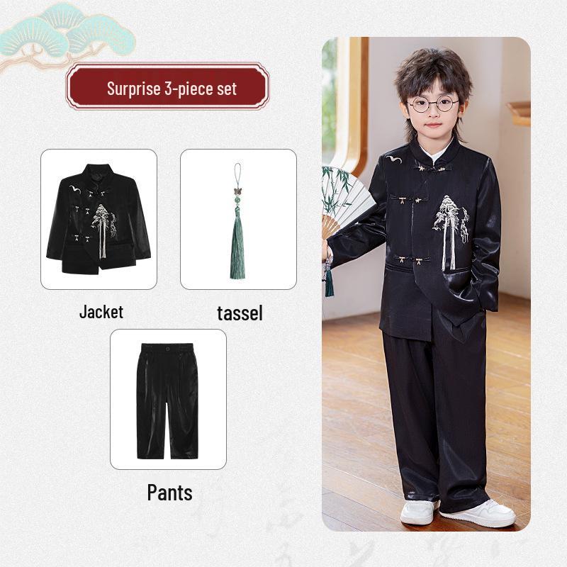 Осенний детский ханьфу костюм тан: Вышитый комплект в национальном стиле со стойкой для выступлений