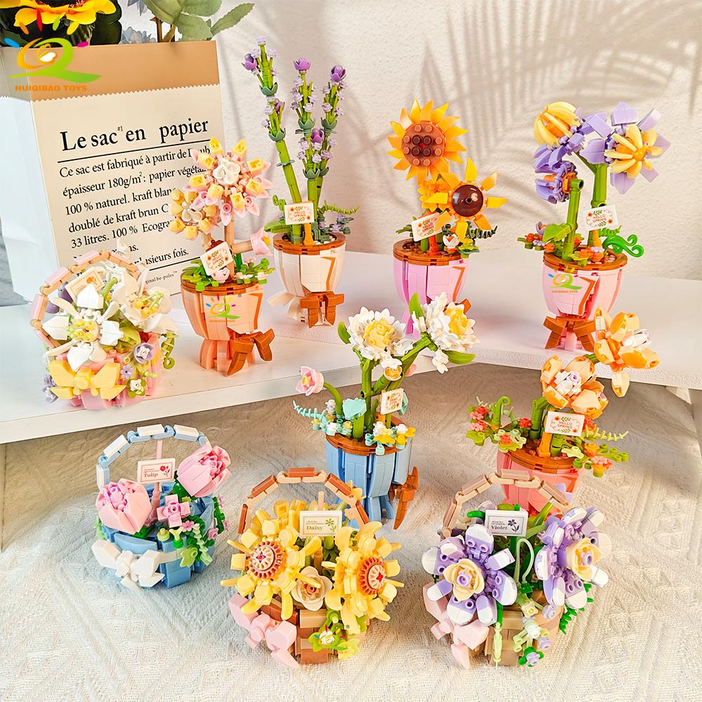 HUIQIBAO MOC Модель Цветка Микро Строительный Блок DIY Вечный Букет Украшение для Дома Стола Стола Растение Кирпич Подарок Девочке Детская Игрушка