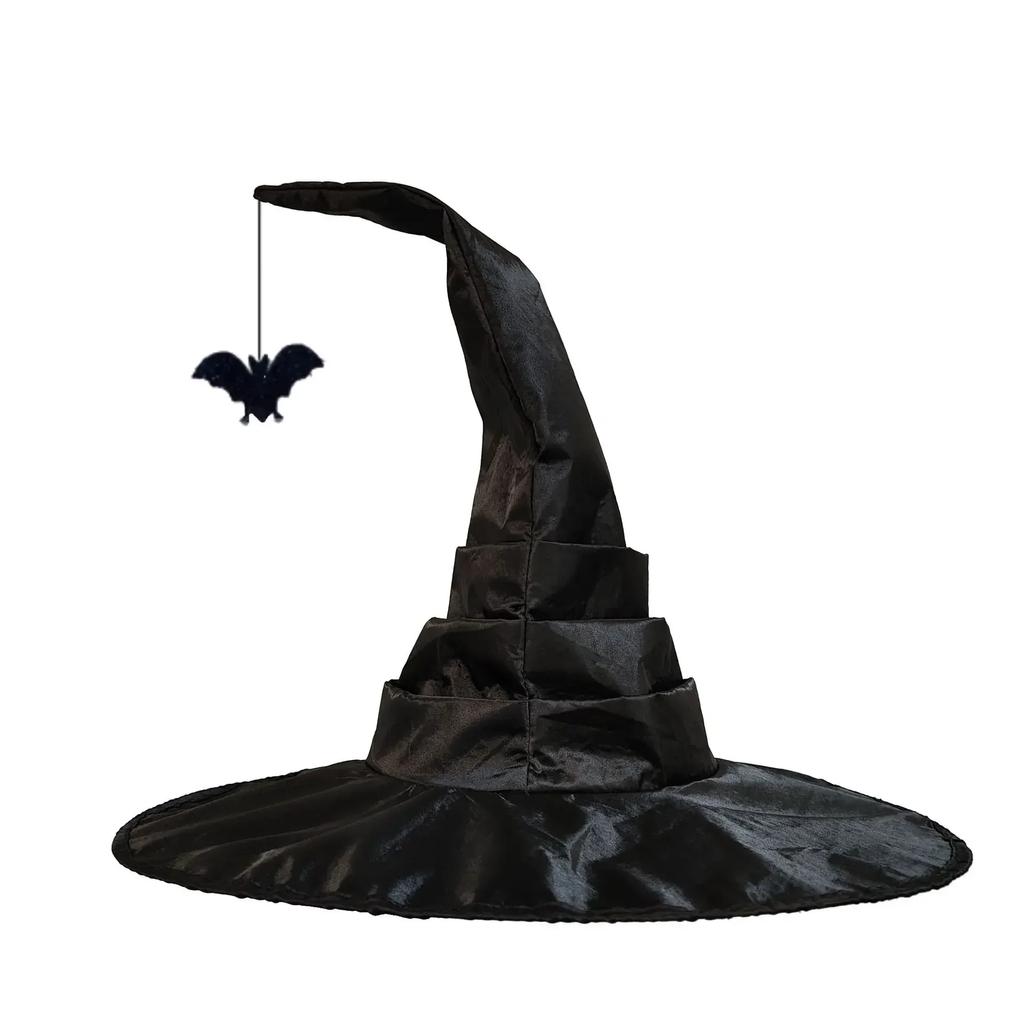 Хэллоуин складки ведьма волшебник черная шляпа вечерние косплей костюм головные уборы кепка дьявола реквизит украшения поставки для взрослых женщин мужчин