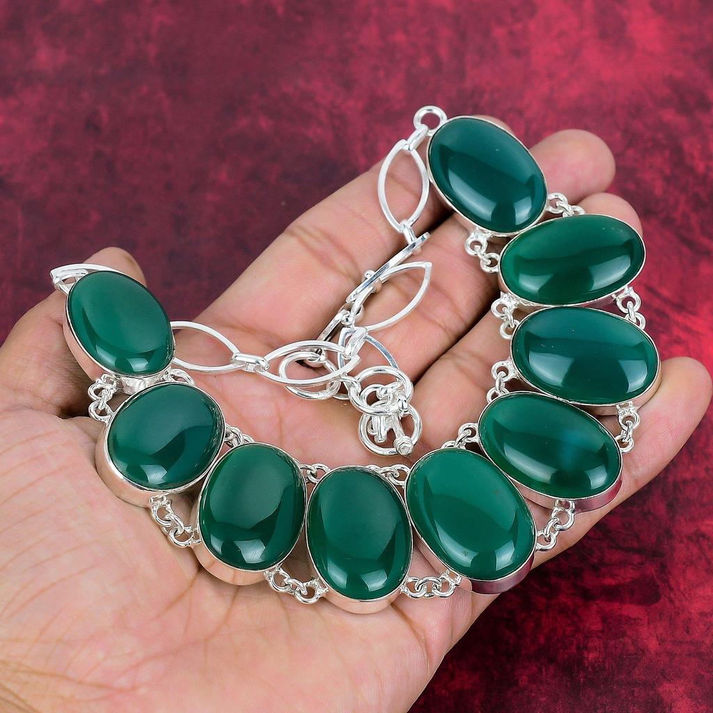 Ожерелье из зеленого оникса Ювелирные изделия ручной работы из драгоценных камней, ожерелье из стерлингового серебра 925 пробы, ювелирные изделия уникального дизайна, регулируемое ожерелье-цепочка