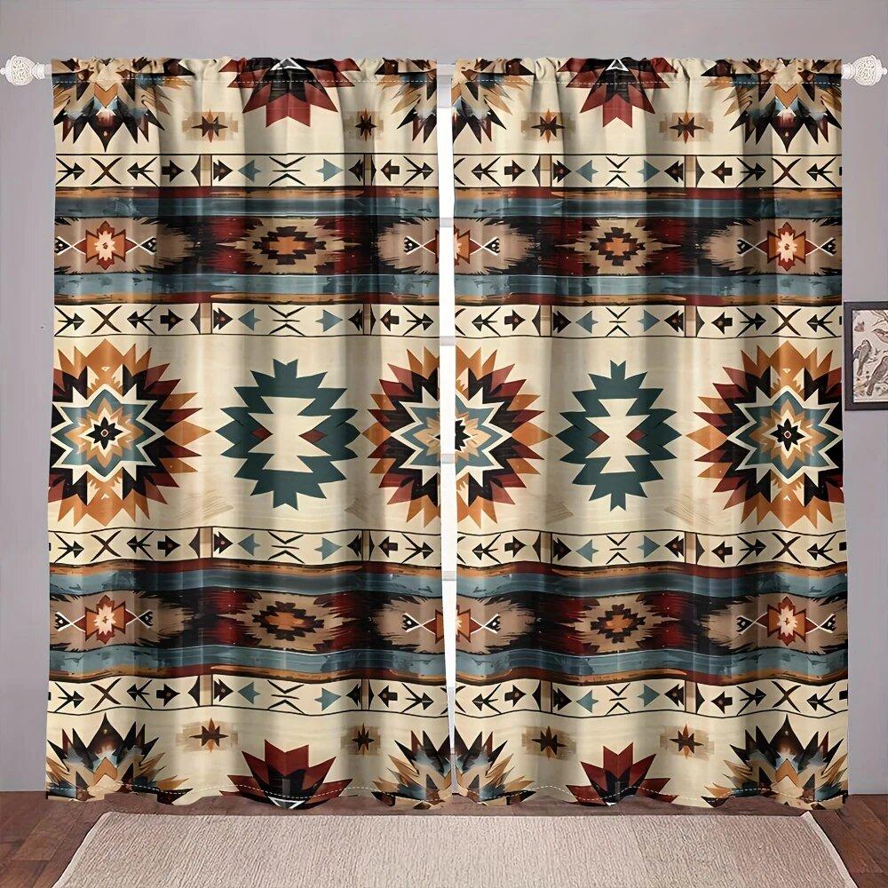 2 шт. шторы с геометрическим принтом в стиле ацтеков, шторы с кулиской, украшение для дома, украшение комнаты