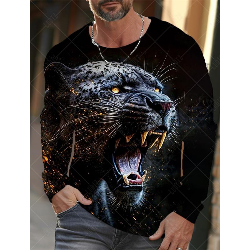 Винтажная мужская футболка с длинным рукавом, рубашки с 3d принтом, модная одежда с леопардовым рисунком, одежда с рукавами, топы с рукавами, мужская уличная одежда большого размера
