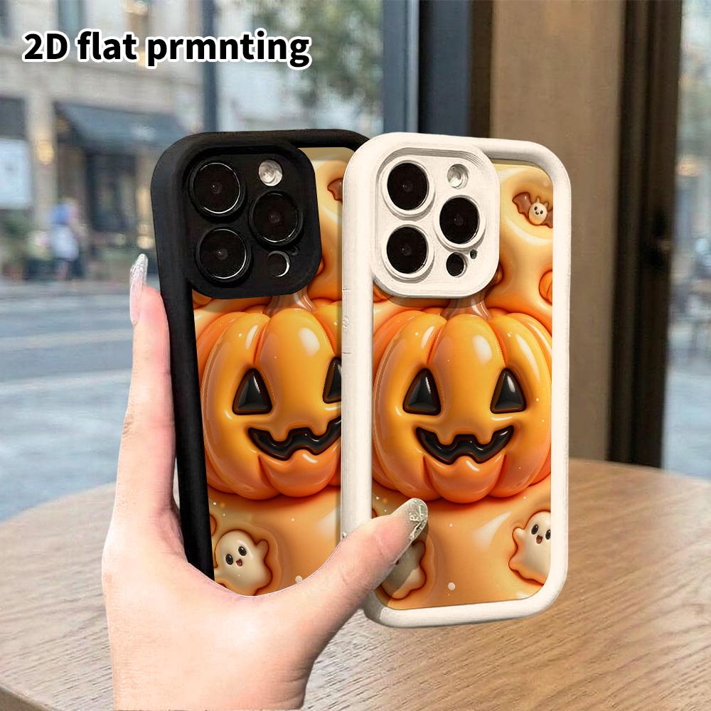 Phone case: 2D flat design suitable for iPhone 18 17 16 15 14 13 Pro protective case, Pumpkin Jack lantern, perfect Christmas and Halloween holiday gi