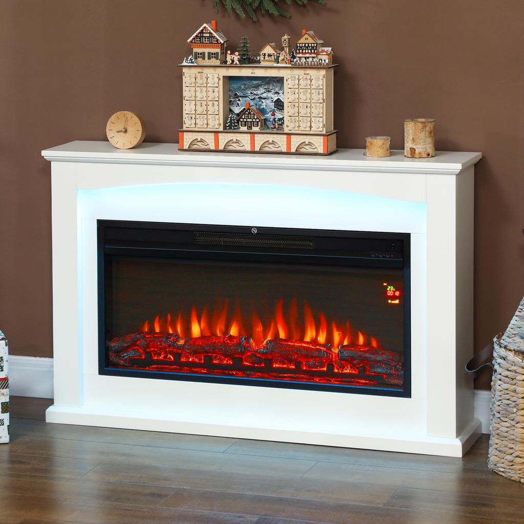 2000W 5118 BTU Faux Flame Fireplace - White
