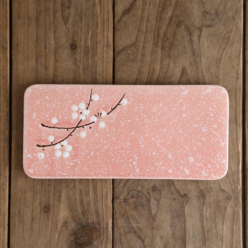 1PC Japanese Style Rectangular Ceramic Underglaze Color Sushi Dishes Multi Purpose Plates for Cake Western Food