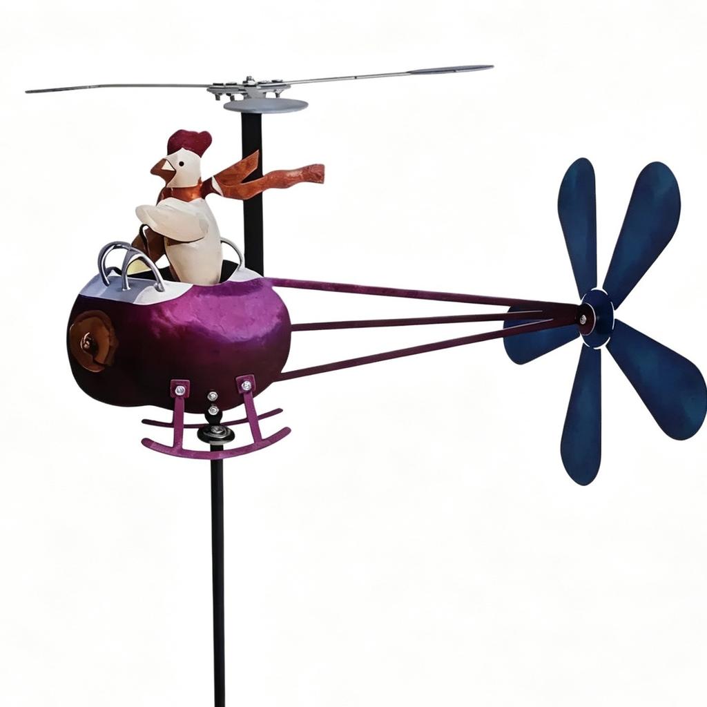 Creative Wrought Iron Weather Vane, Rooster Helicopter Decor for Yard Landscape