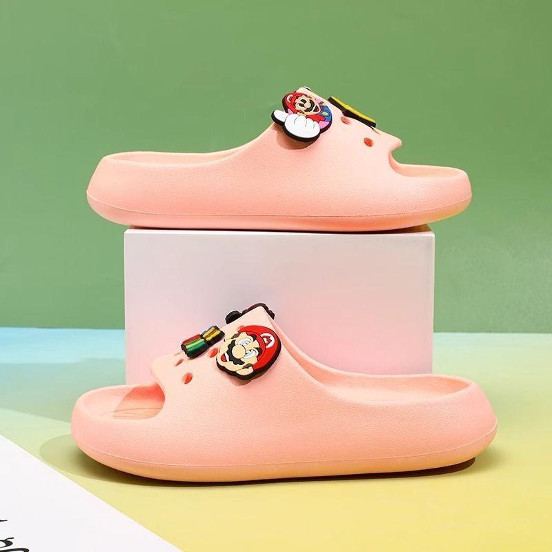 Очаровательные детские тапочки с мультяшным Марио, мягкая подошва, для дома, нескользящие, удобные сандалии