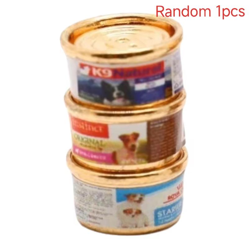 1/5Pcs Mini Pet Food Toys for 1/12 Dollhouse, Simulation Cat Dog Can Pretend Play Doll House Home Decor
