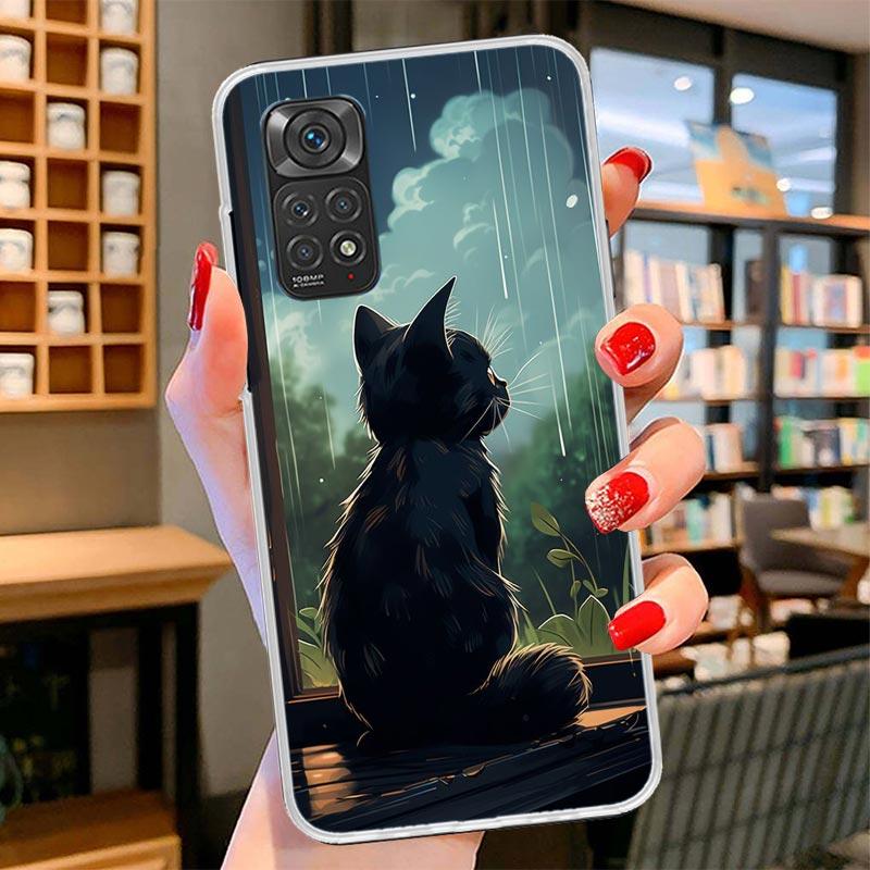 Anime Cat Rain Animal Cover Phone Case For Xiaomi Redmi Note 15 14 13 12 11 10 Pro Plus 14S 12S 11S 11T 11E 10S Soft Fundas Shel