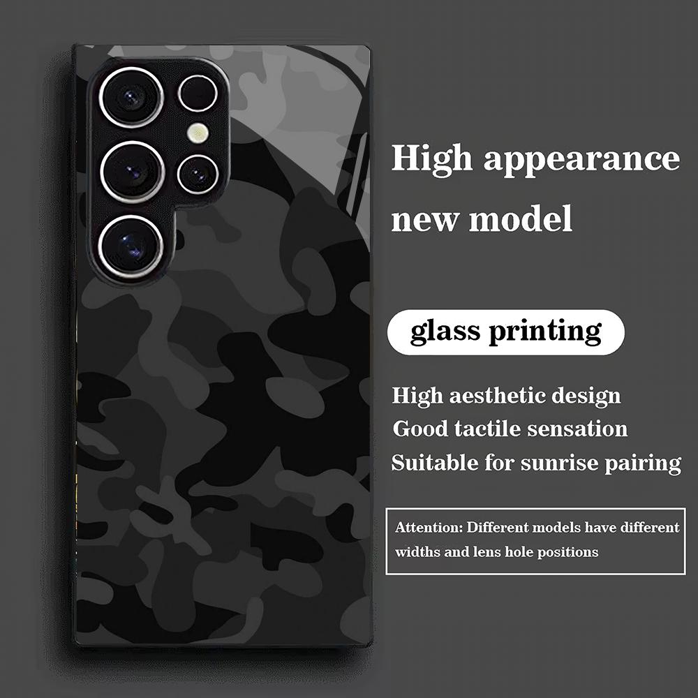Черный камуфляжный стеклянный чехол для телефона, подходящий для Samsung Galaxy S26 S25 S24 S23 S22 S21 S20 FE Ultra Plus 5G, противоударная задняя крышка