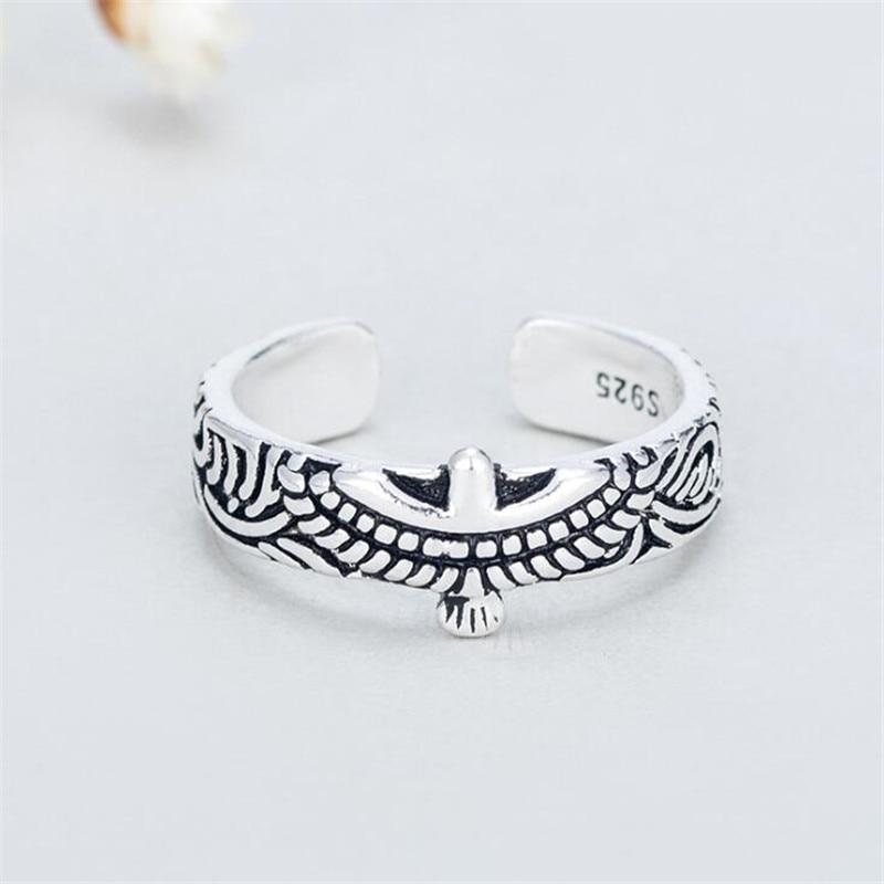 New Arrival Domineering Personality Cute Animal 925 Sterling Silver Jewelry Retro Eagle Geometric Flower Opening Rings R088