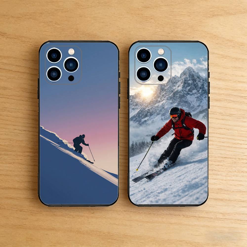 Чехол-постер для iPhone 17 16 Pro Plus Air 15 14 Max Mini E 12 11 с изображением катания на лыжах, мягкая ударопрочная крышка