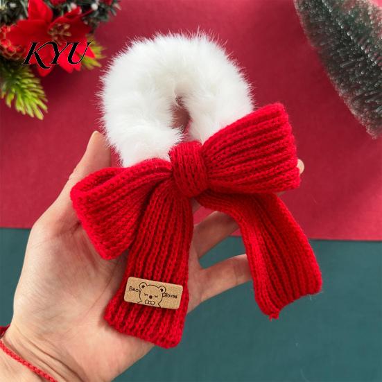 Cute Bear Hair Elastics Christmas Plush Tie for Women Girls, Knitted Bow Scrunchies, Scrunchies Fuzzy Ponytail Holder, Soft Elastic Accessories