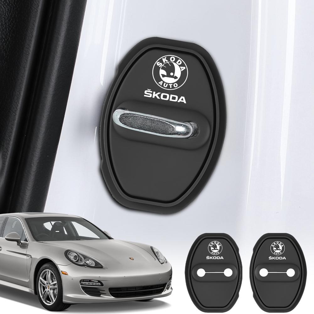 2/4PCS For Skoda Octavia Kamiq Fabia Kodiaq Rapid Karoq Scala S Silicone Car Door Lock Protector Cover Buckle Auto Accessories BB555