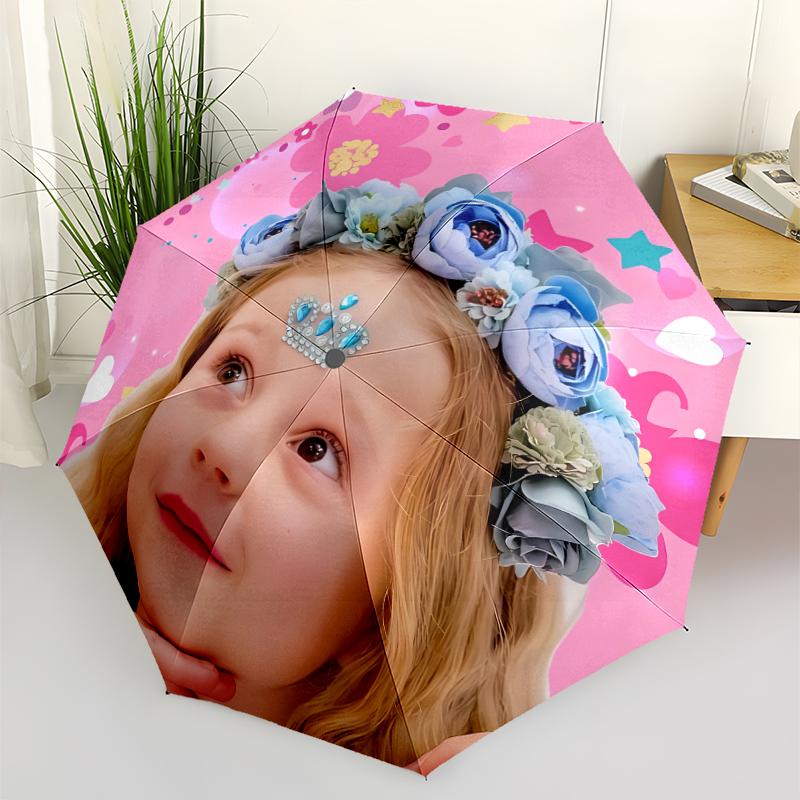 Nastya theme Print Automatic Umbrella, 8 Rib Iron Frame, Plastic Handle, Suitable for Outdoor Travel &Daily , Ideal Gift