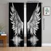 2 шт. - Чисто черные стильные шторы с рисунком крыльев из полиэстера, декоративные шторы для ванной комнаты, спальни, гостиной и семейной комнаты