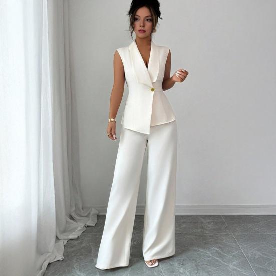 Женские деловые костюмы-двойки, повседневный жилет-блейзер без рукавов, брюки с широкими штанинами, комплект-костюм, нарядный офисный комплект для работы