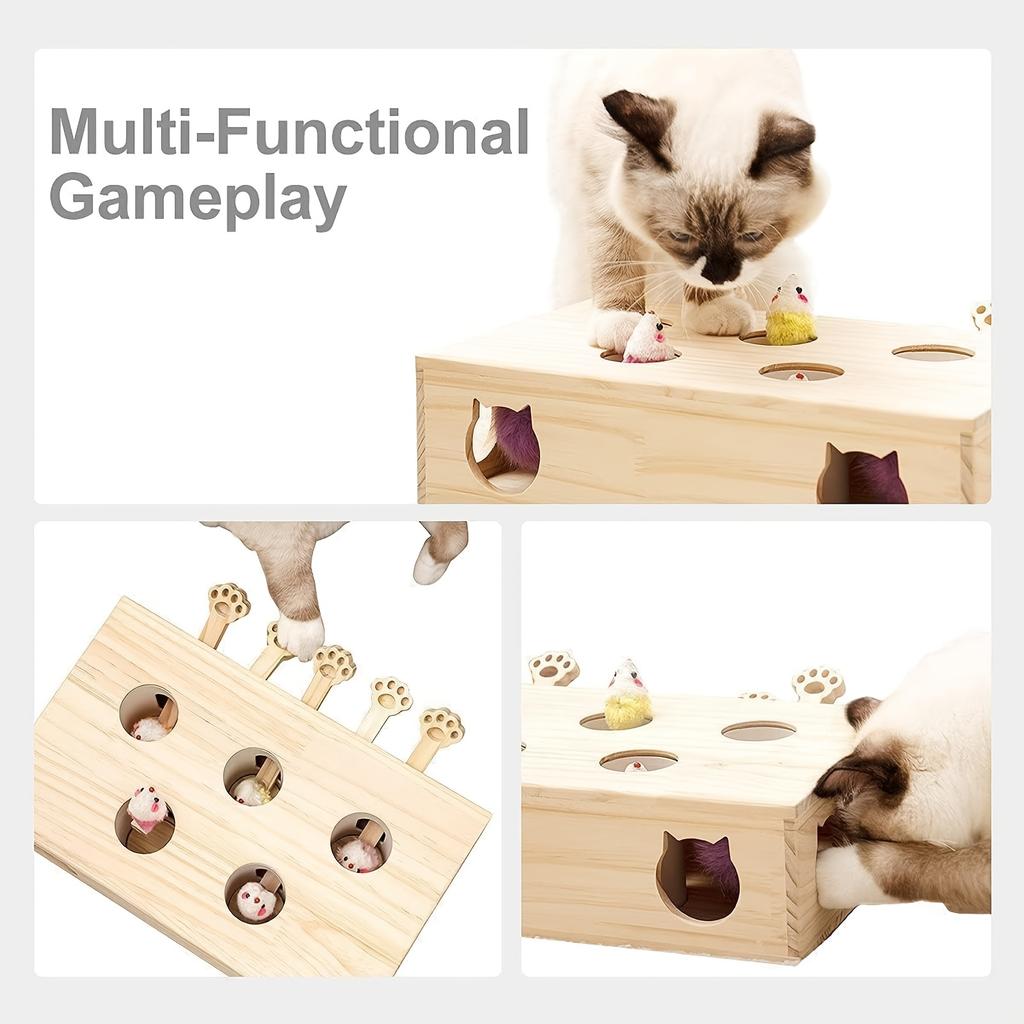 Cat Toys Interactive Whack-a-mole Solid Wood Toys for Indoor Cats Kitten Catch Mice Game Self Entertainment Cat Supplies