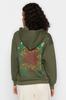 Женская модная стильная толстовка цвета хаки, толстая внутренняя часть из флиса с принтом спереди и сзади, свободный размер, широкая вязаная толстовка