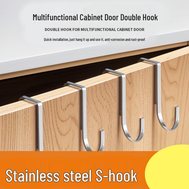 Premium Heavy-Duty Stainless Steel S-Shaped Hook for Behind-Door Storage – No-Drill, Multi-Functional Cabinet Hanger