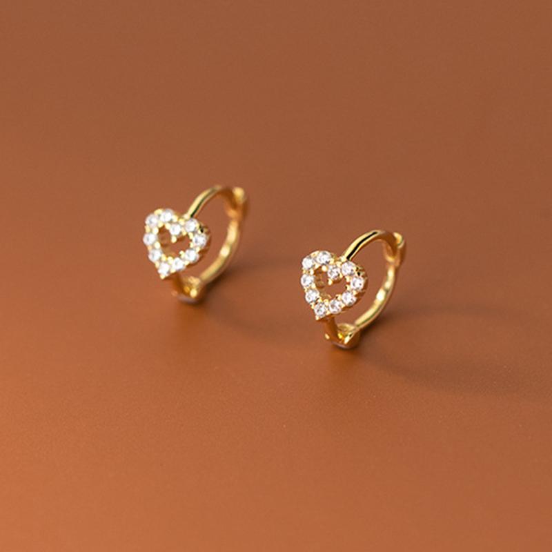 Real 925 Silver Minimalist Love Heart CZ Crystal Hoop Earrings For Women Girl Small Micro Zircon Ear Buckle Jewelry