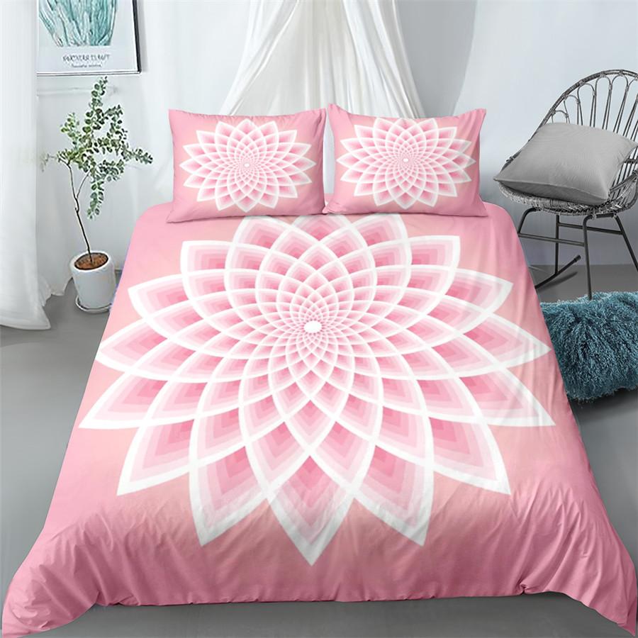 Комплект постельного белья Mandala Blue Pink Boho Chic Покрывала в романтическом стиле Постельное белье в стиле бохо King Полиэстеровый пододеяльник