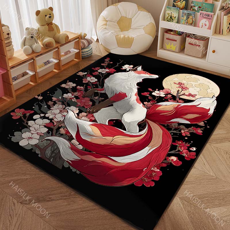 1PC Fox with cherry blossoms moon Pattern Rug Carpets for Bedroom Living Room Sofa Mat Creative Door Mat Cloakroom Home Decor