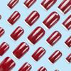 Wine Red French False Nails with Single Rhinestone 24 Pieces Elegant Design for Parties and Daily Use