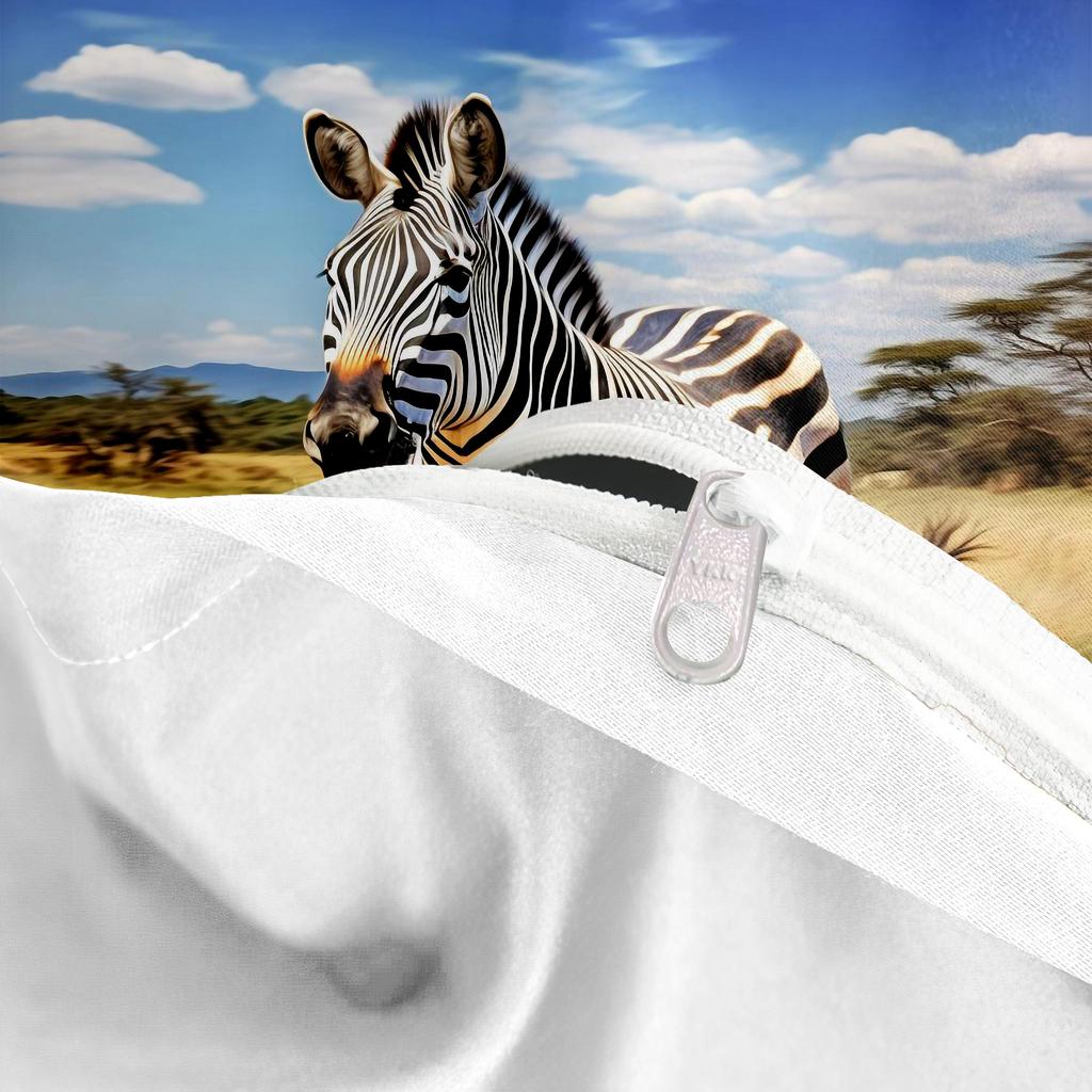 Мультяшный зебра Модный комплект пододеяльника, Полиэстеровое постельное белье 1 шт. пододеяльник + 1/2 шт. наволочки, Без одеяла Мягкий и удобный