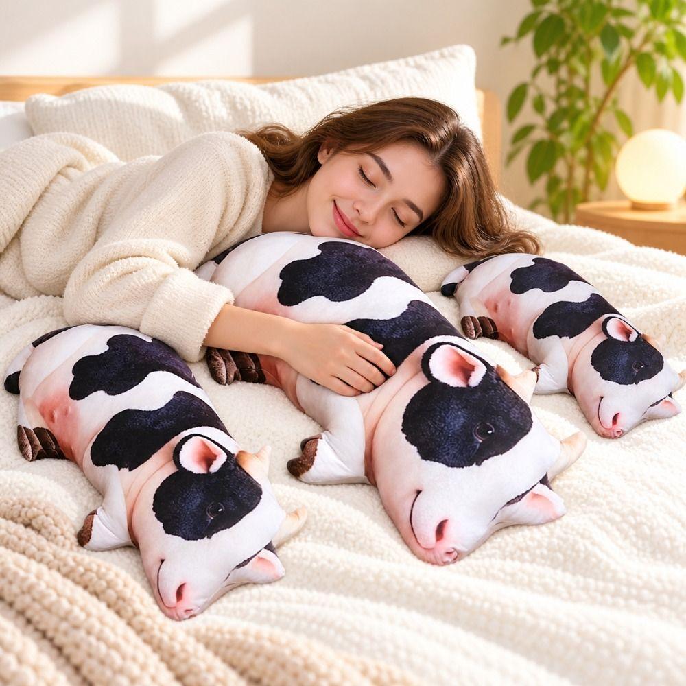 Skin Friendly Short Plush Cow Plush Pillow Huggable Long Body Hugging Pillow Bed Sofa Lounge Decor